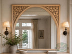 Victorian Gothic Arch Corner Onlays – Carved Wood Mirrored Floral Set of 2pcs