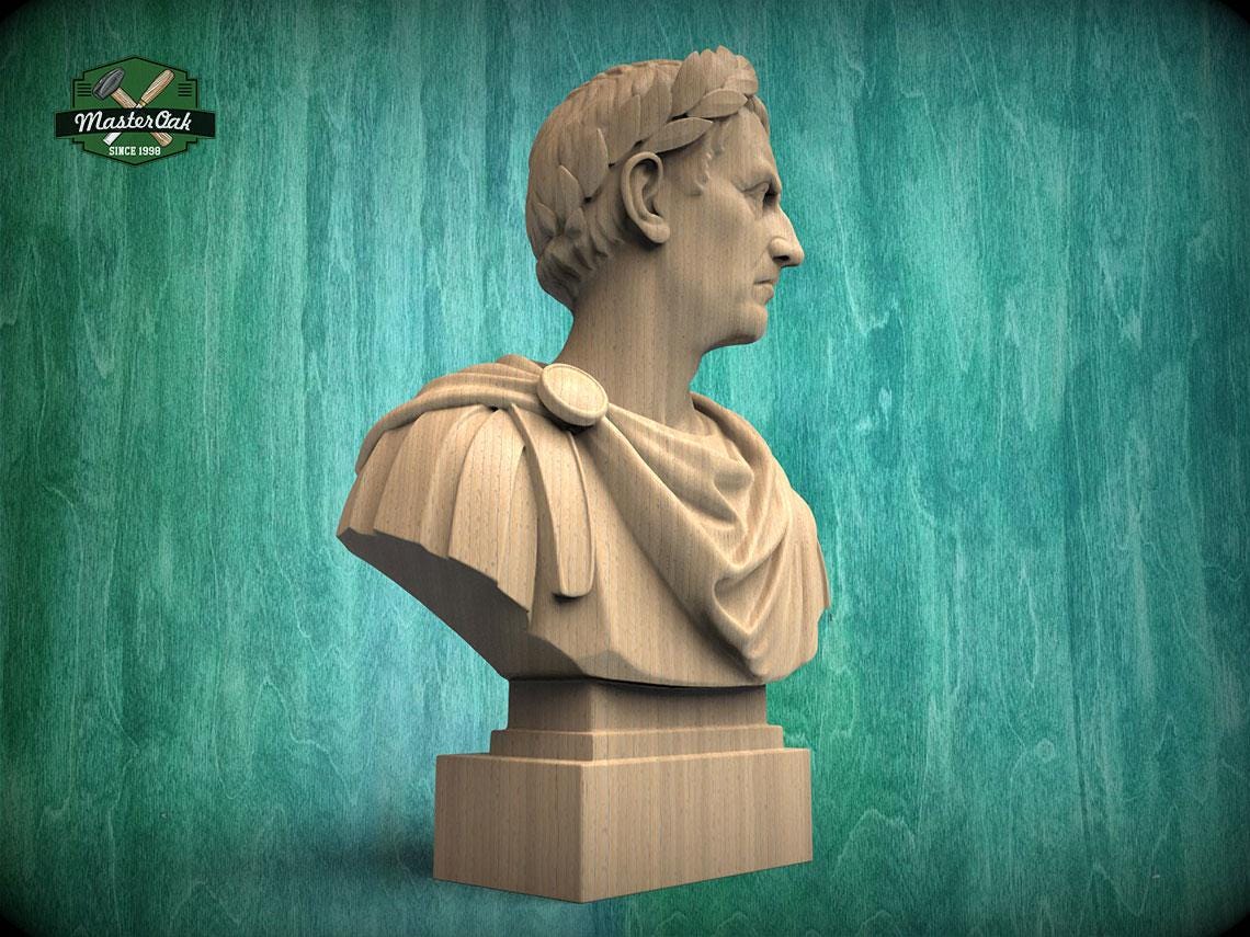 Julius Caesar Bust | Carved and Hand-Finished Wood Statue | Roman Emperor Gift