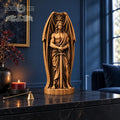 Lucifer Sword Statue with Bat Wings, Solid Oak Fallen Angel, Dark Fantasy Sculpture, Gothic Home Decor, Occult Altar Figurine