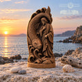 Jonah and the Great Fish Sculpture, Solid Oak Biblical Relief with Ocean Waves, Judaica Home Decor, Religious Gift