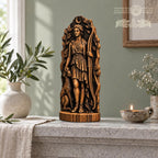 Artemis Huntress Statue with Deer, Wooden Greek Moon Goddess Figurine, Woodland Altar Decor, Archery and Nature Lover Gift