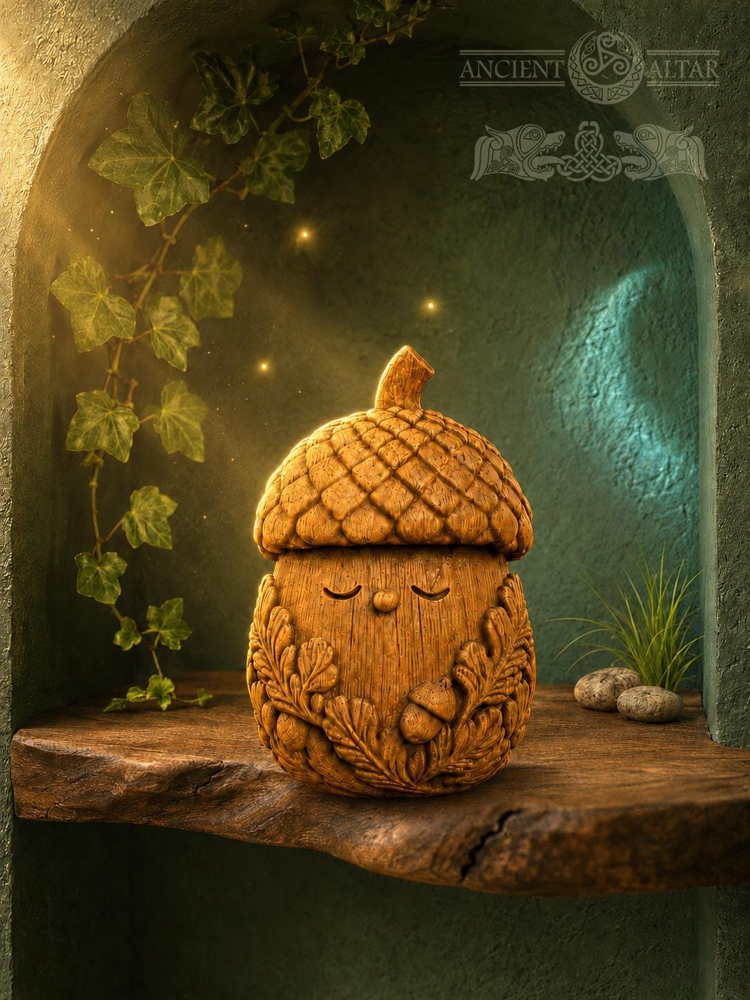 Wooden Acorn Figurine, Forest Spirit Sculpture, Woodland Guardian Decor, Cottagecore Home Accent, Good Luck Gift for Nature Lover