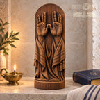 Priestly Blessing Hands Oak Sculpture, Birkat Kohanim Wooden Relief with Tallit, Judaica Home Decor, Jewish Wedding Gift