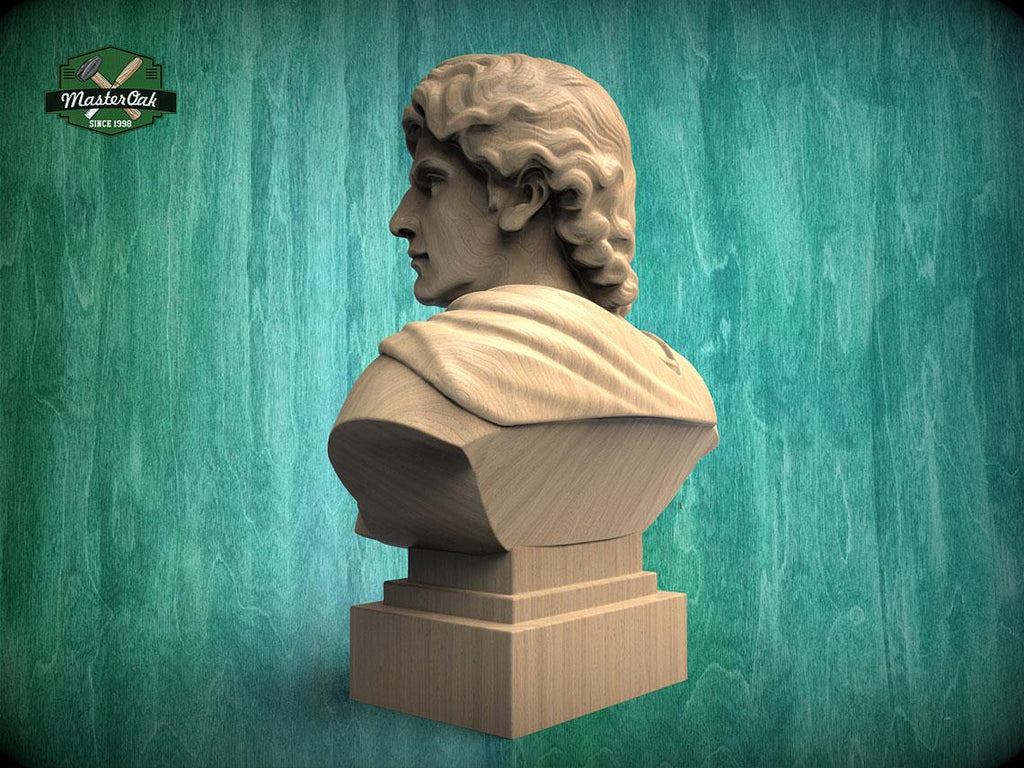 Alexander the Great Bust | Carved & Hand-Finished Wood Statue | Conqueror Gift