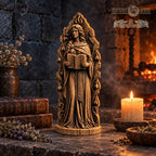 Brigid Goddess Statue with Book and Sacred Flame, Wooden Celtic Deity Figurine, Imbolc Altar Decor, Irish Pagan Gift