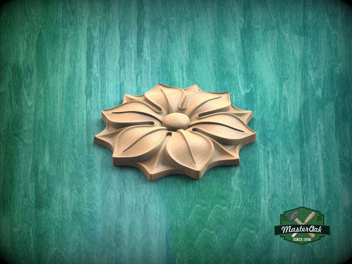 Wooden Rosette – Eight-Petal Floral Carving with Smooth Relief