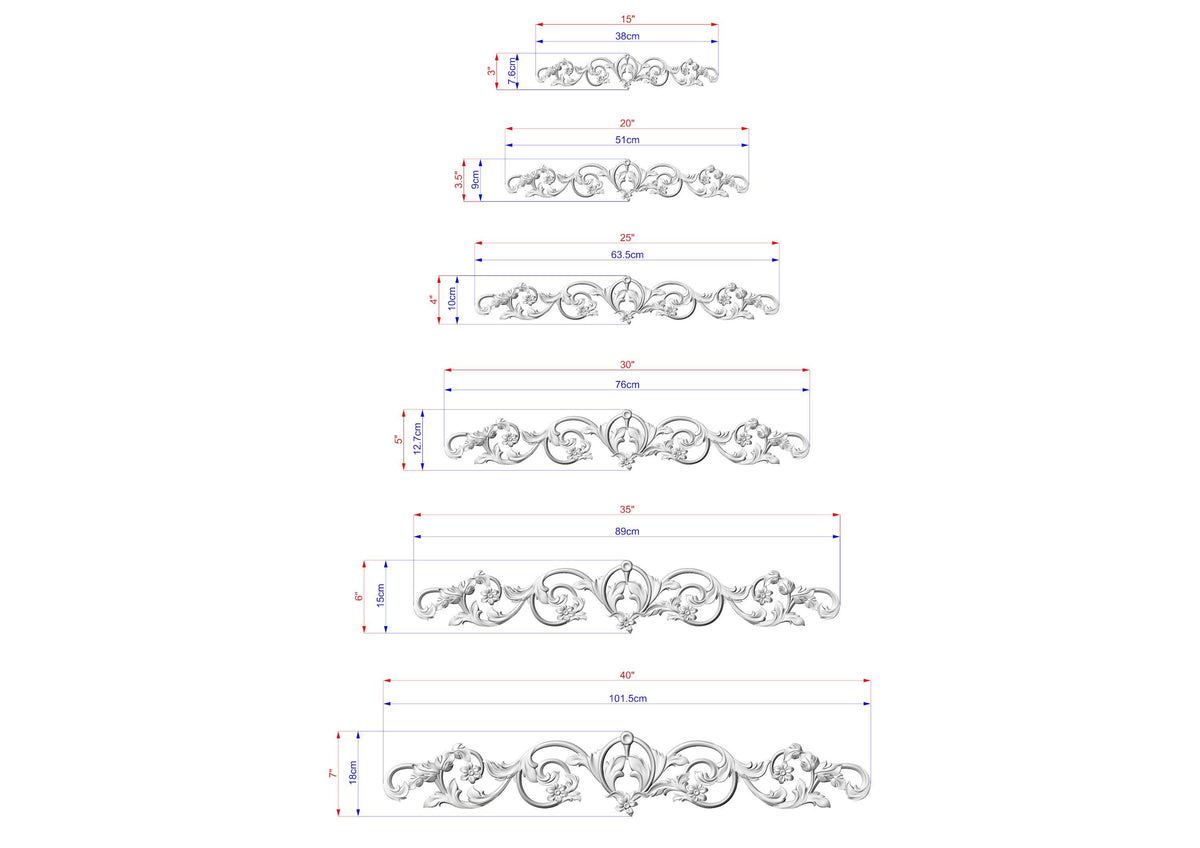 Floral Scroll Wood Applique with Symmetrical Vine Design