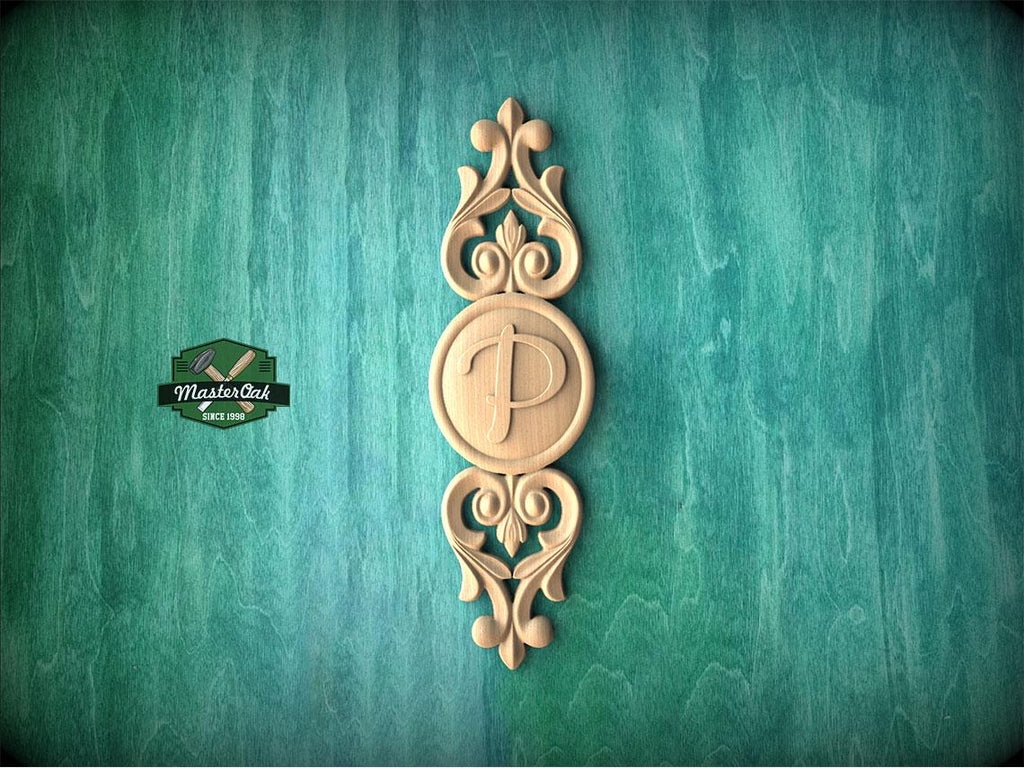 Personalized Classic Wooden Rosette Applique with Scrollwork Accents, Home Wall Embellishments, Furniture Carving, Wood Onlay