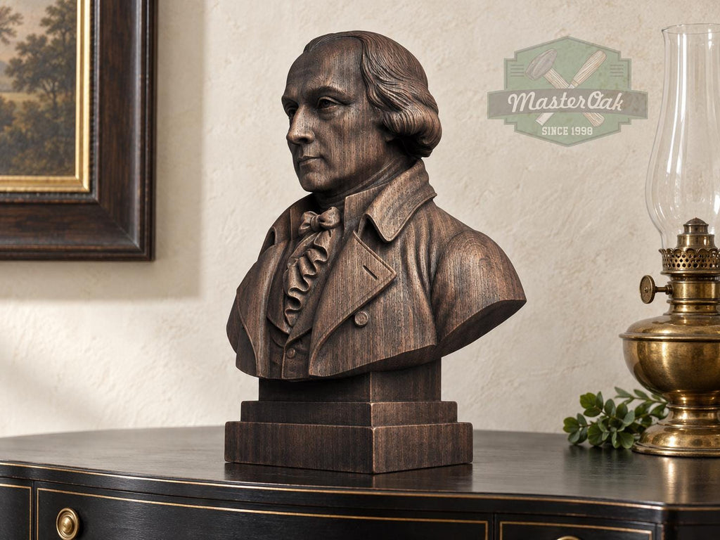 James Madison Bust, Hand-Finished Wood Sculpture | Presidential History Decor