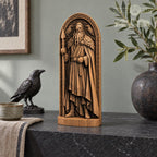 Odin Statue with Huginn and Muninn, Wooden Norse God Figurine, Viking Pagan Altar Decor, Gungnir Spear Sculpture, Nordic Gift