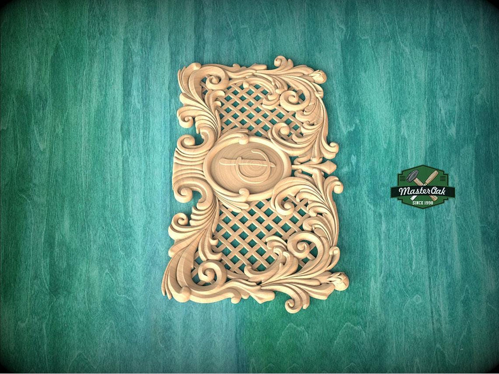 Personalized Carved Wooden Lattice Panel, Classical Design Element, Carved Wood Onlay, 1pc, Unpainted, Furniture Carving, Wood Onlay