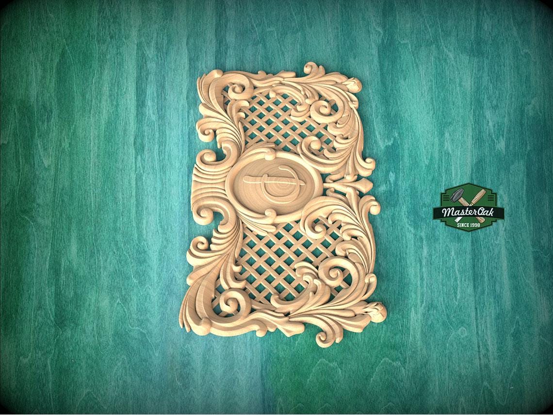 Personalized Carved Wooden Lattice Panel, Classical Design Element, Carved Wood Onlay, 1pc, Unpainted, Furniture Carving, Wood Onlay