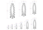 several white decorative elements, likely in the form of a plant or tree, with measurements and scale details provided.