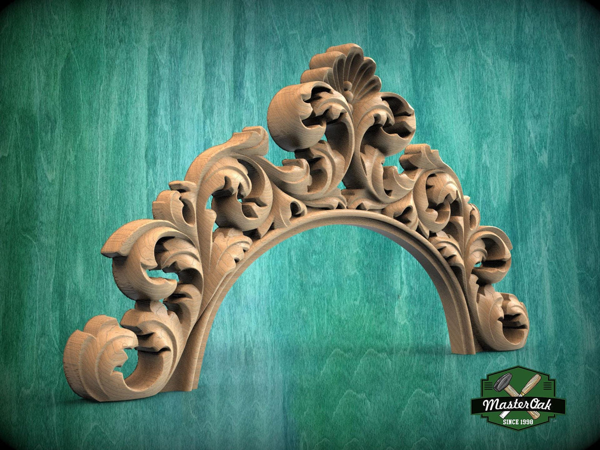 Baroque-Style Carved Arch Trim - Luxurious Door Onlay with Foliage, 1pc, Unpainted, Carved Onlay, Carved Wood Arch