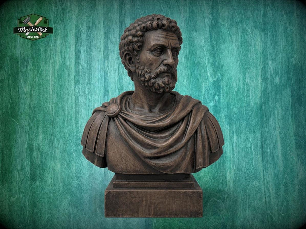 Marcus Aurelius Bust, Hand-Finished Wood Sculpture | Stoic Philosophy Decor