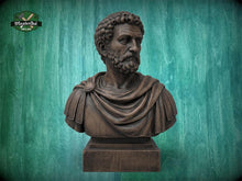 Load image into Gallery viewer, Marcus Aurelius Bust, Hand-Finished Wood Sculpture | Stoic Philosophy Decor
