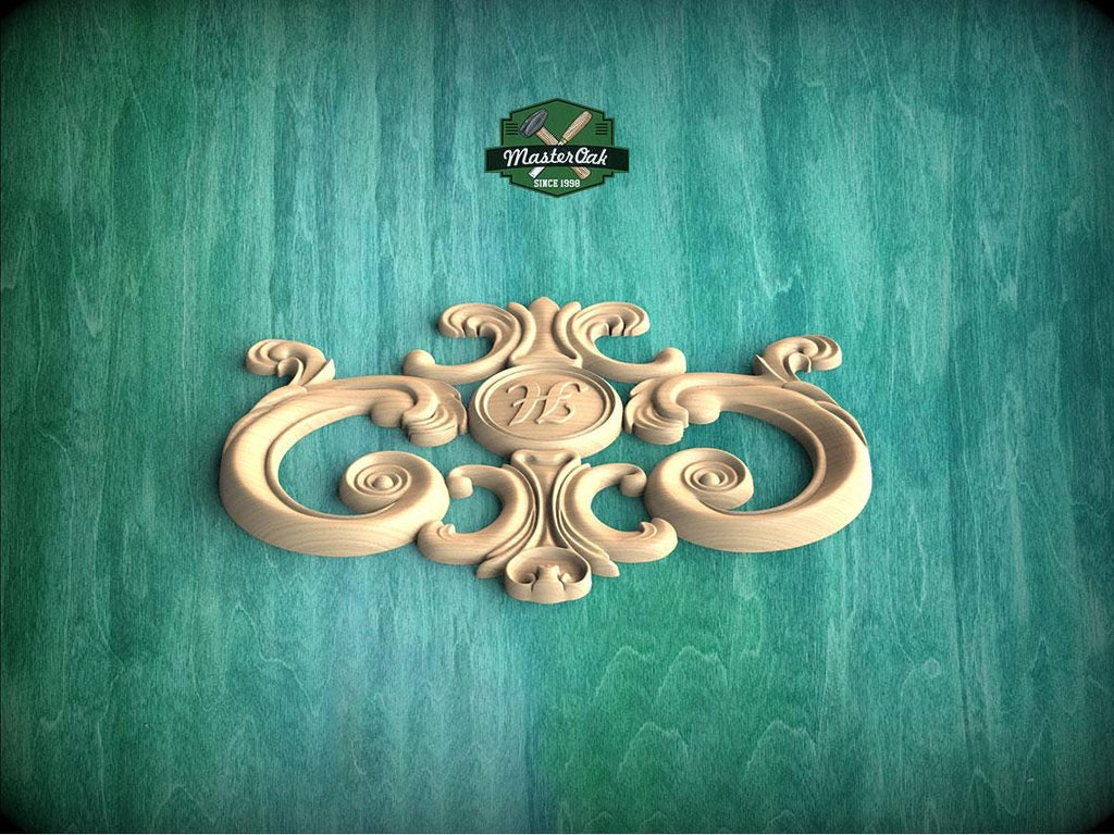 Personalized Regal Elegance: Ornamental Wooden Crest Applique, 1pc, Unpainted, Decorative Wood Trim, Wood Carved Applique Onlay