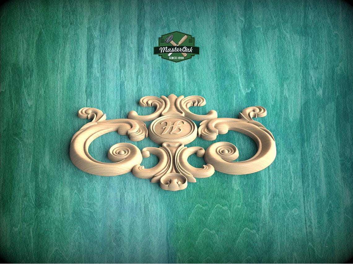 Personalized Regal Elegance: Ornamental Wooden Crest Applique, 1pc, Unpainted, Decorative Wood Trim, Wood Carved Applique Onlay