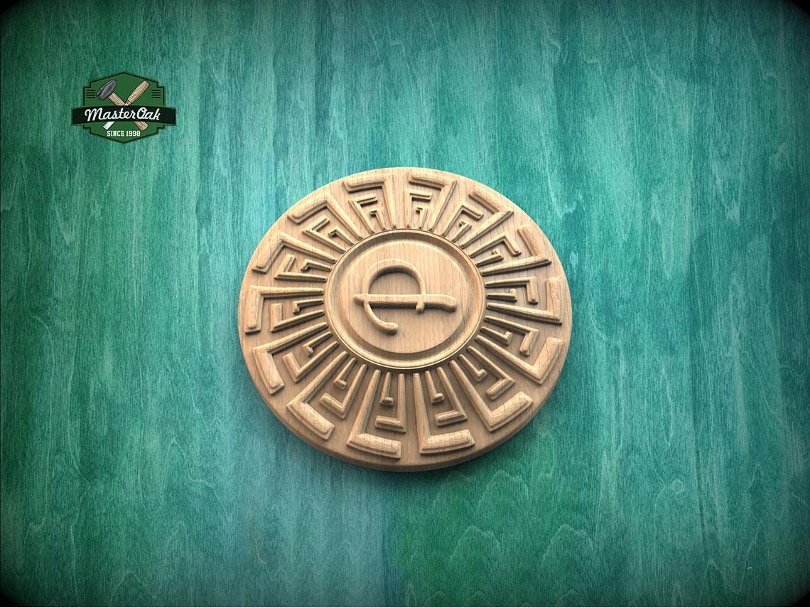 Personalized Carved Rosette - Greek Key Design in Natural Wood, 1pc, Unpainted, Home Wall Decor, Wooden Trim, Wood Art Decor