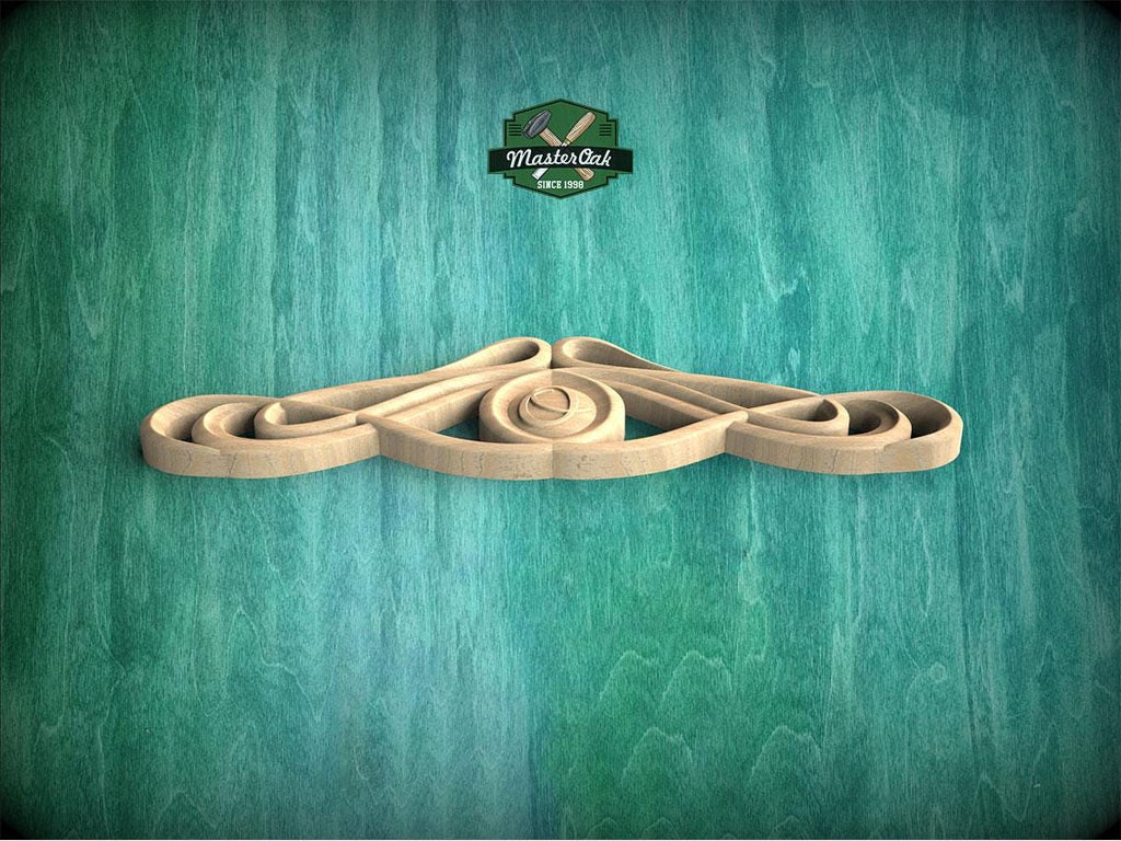 Personalized Art Nouveau Wood Applique with Symmetrical Scrolls & Oval Center