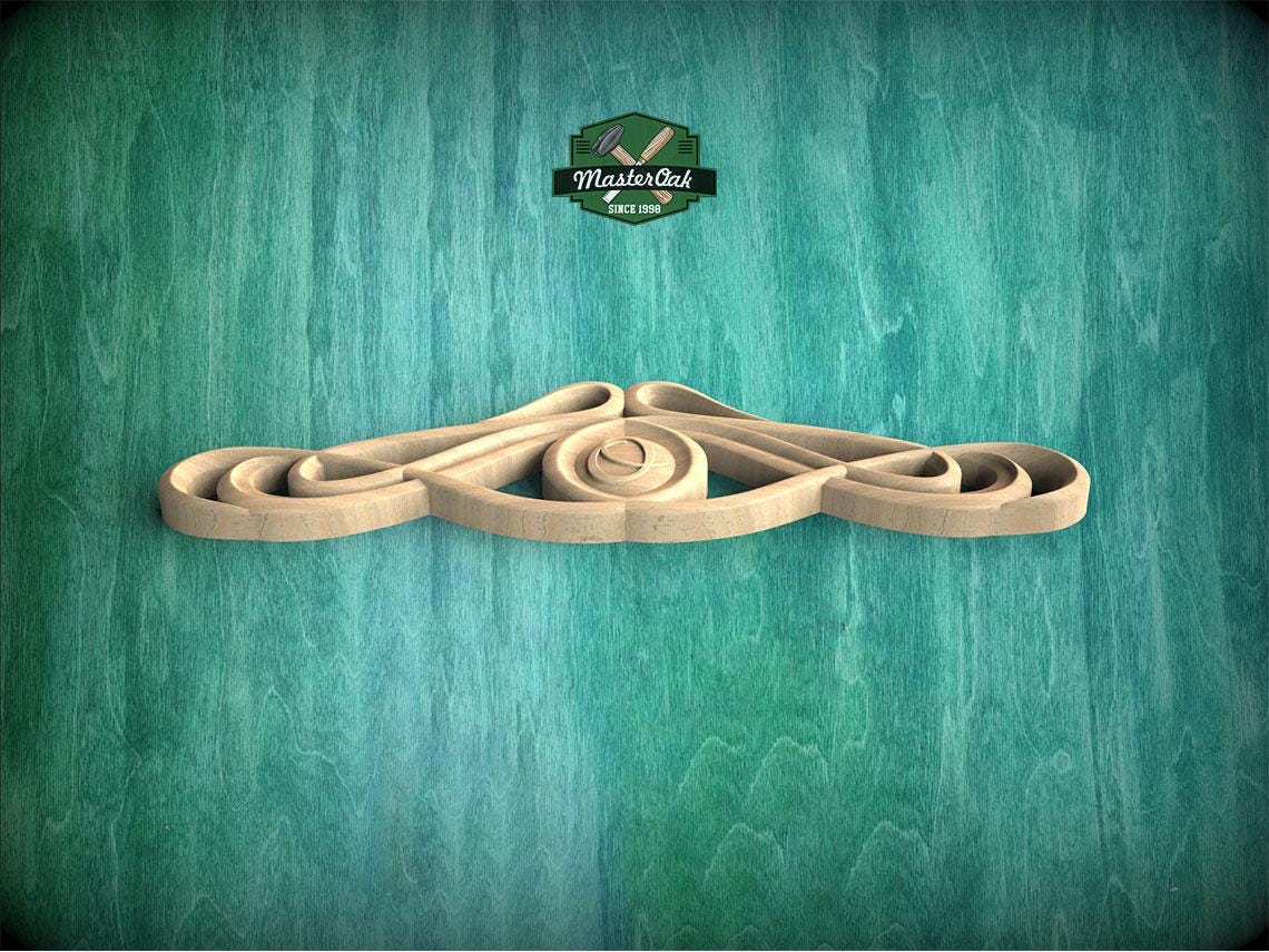 Personalized Art Nouveau Wood Applique with Symmetrical Scrolls & Oval Center