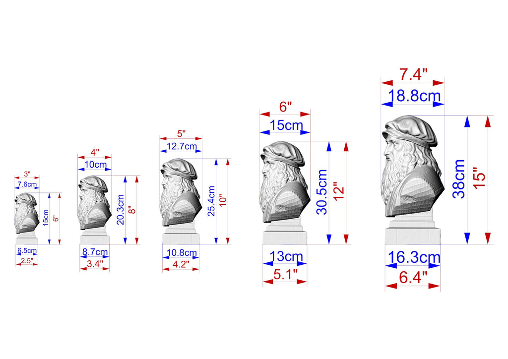 Leonardo da Vinci Bust | Hand-Sanded & Hand-Toned | Gift for Artists and Inventors