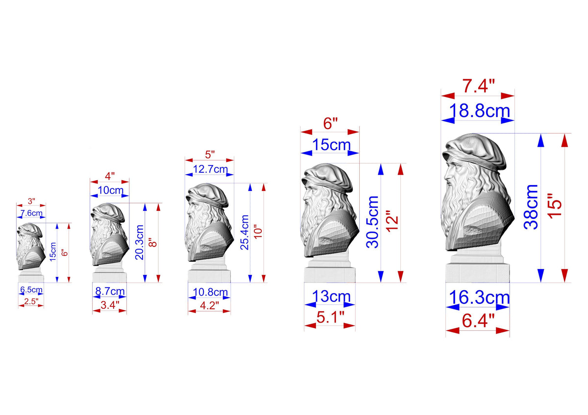 Leonardo da Vinci Bust | Hand-Sanded & Hand-Toned | Gift for Artists and Inventors