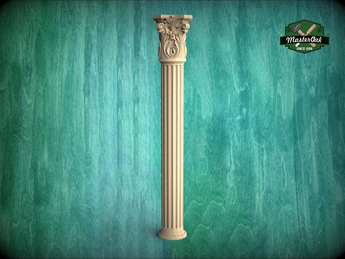 Classical Corinthian Column in Wood for Architectural Elegance, wood capital with acanthus leaves, Carved Wooden Capital, 1 piece, unpainted