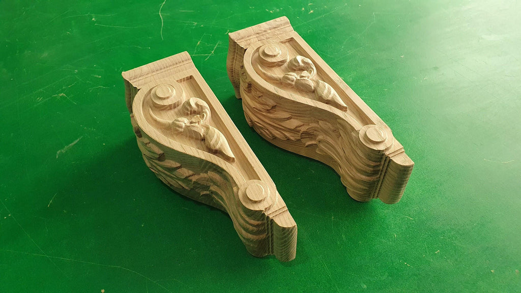 Decorative carved wooden brackets, unpainted, set of 2 pcs.