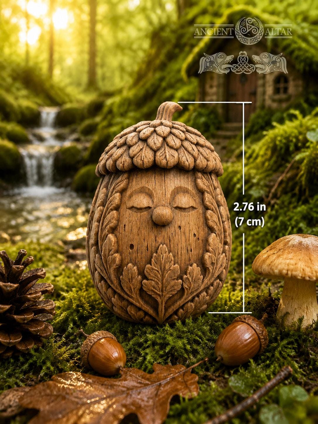 Wooden Acorn Forest Spirit Figurine, Oak Woodland Guardian, Good Luck Charm, Cozy Shelf Decor, Nature Lover Gift