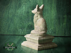 Sitting Fox #2 made of wood, Wooden Finial for Staircase Newel Post, Wood Carved Fox Statue, Rustic Woodland Animal Accent, 1pc, Unpainted