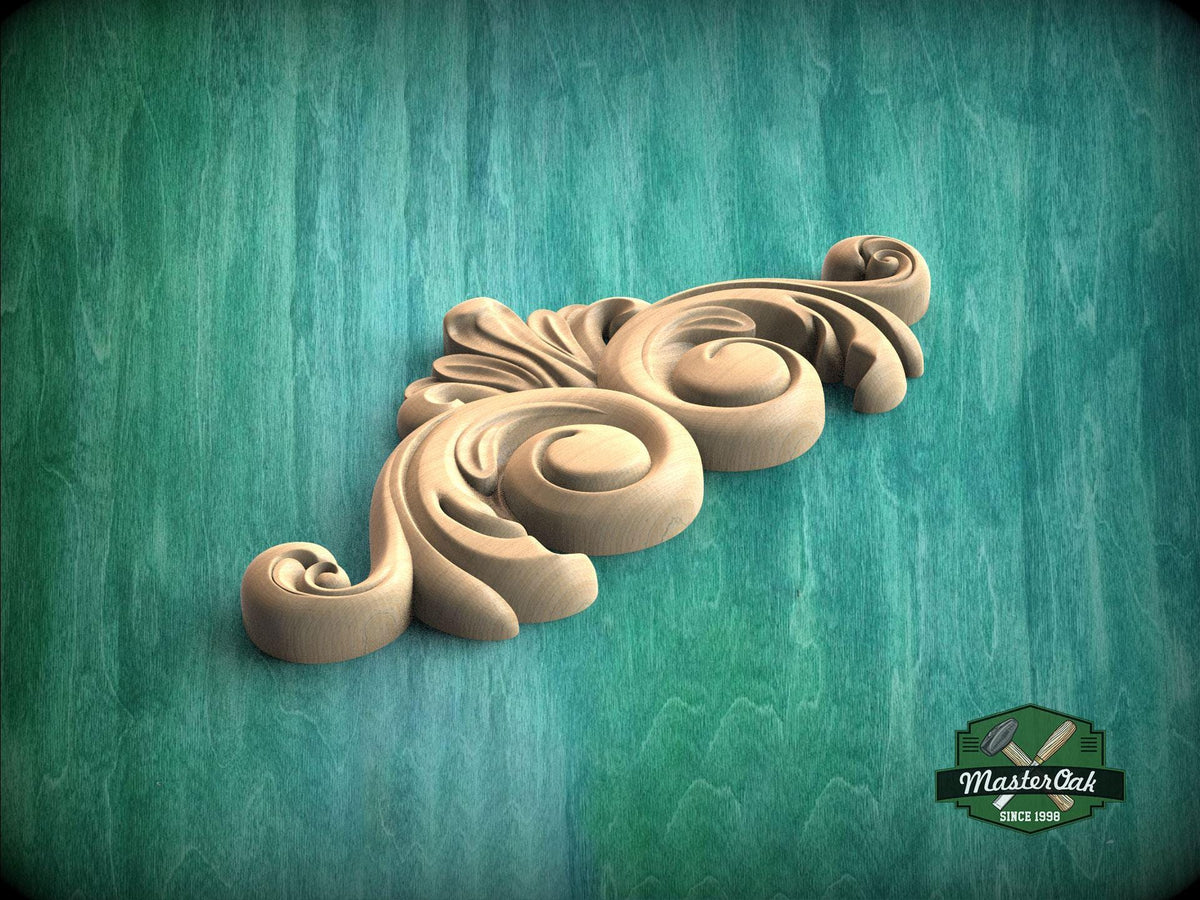 A decorative wooden ornament with a floral design is displayed against a green background.