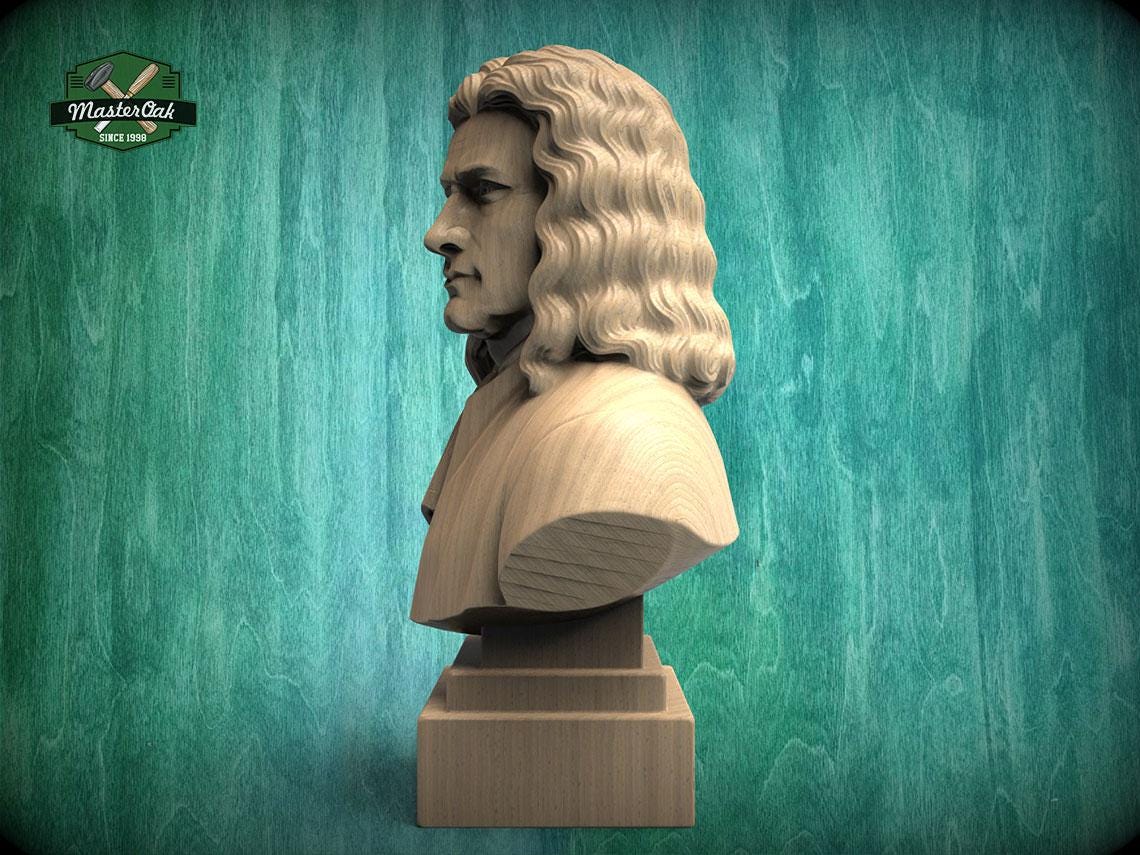 Isaac Newton Bust, Hand-Finished Wood Sculpture | Physics & Math Decor