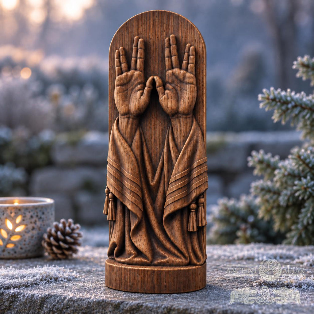 Priestly Blessing Hands Oak Sculpture, Birkat Kohanim Wooden Relief with Tallit, Judaica Home Decor, Jewish Wedding Gift