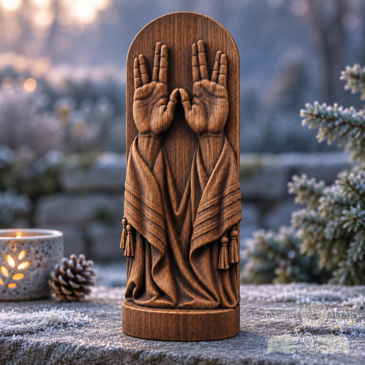 Priestly Blessing Hands Oak Sculpture, Birkat Kohanim Wooden Relief with Tallit, Judaica Home Decor, Jewish Wedding Gift