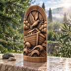 Noah's Ark Wood Sculpture with Dove and Rainbow, Solid Oak Biblical Relief, Judaica Home Decor, Religious Housewarming Gift