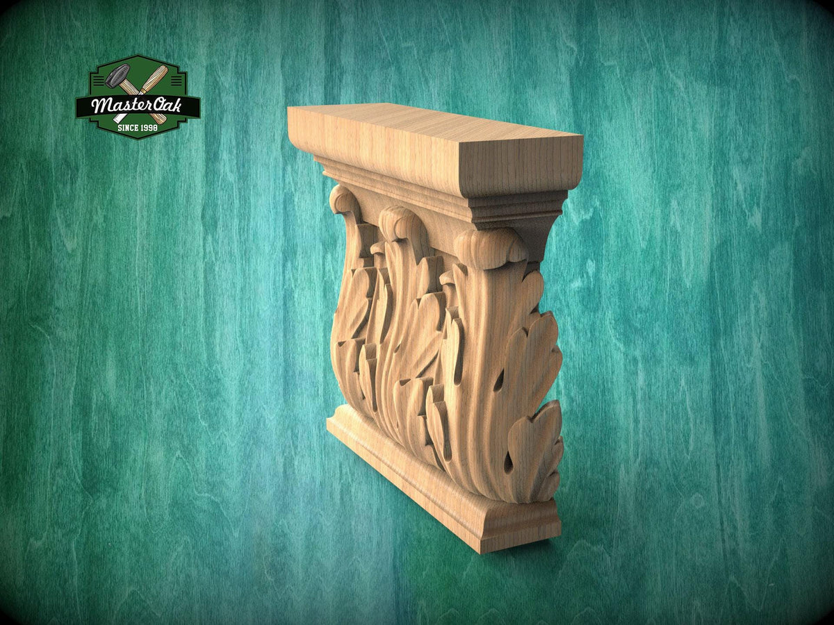 Whispers of the Grove: Carved Capital for Pilaster, 1pc, Unpainted, Carved Wooden Capitals, Carved capital decor wood