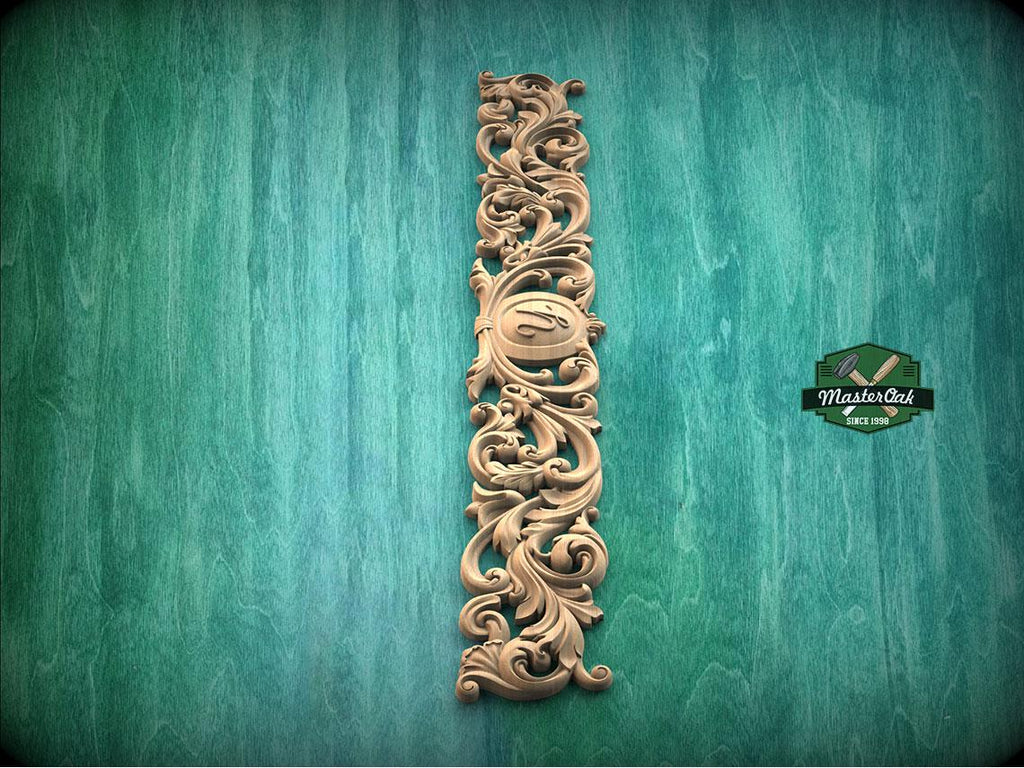 Personalized Renaissance Inspired Horizontal Carved Onlay – Classical Scrollwork Applique, 1 pc, Unpainted, Furniture Embellishment