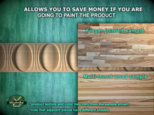 Load image into Gallery viewer, The image is a collage of three different wood samples, each showcasing a distinct texture and color. The text above the images states that the samples are related to painting a product, and the text below the samples provides information about the product's texture and color. The text also mentions that the product texture and color may vary from the sample shown, and that adjacent pieces have different shades.
