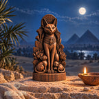 Egyptian Bastet Cat Statue with Kittens, Wooden Goddess Figurine, Ancient Egypt Altar Decor, Cat Lover Gift, Pagan Sculpture