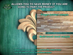 The image is a promotional advertisement for Master Oak Paint, showcasing two different types of wood samples. The text on the image provides information about the samples, including that they allow customers to save money if they are going to paint the product, and that the samples are finger-joined and multi-toned. The text also mentions that the product texture and color may vary from the sample shown, and that adjacent pieces have different shades.