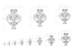 a collection of three ornate, decorative metal designs, each with its own unique size and shape. The designs are shown in a grid format, with each design being a separate element. The image also includes measurements and scale drawings for each design, providing a detailed visual representation of the intricate details and craftsmanship of the metalwork.