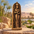 Isis Statue with Ankh, Winged Egyptian Goddess in Oak Wood, Pagan Altar Sculpture, Ancient Egypt Decor, Mythology Gift