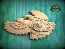 Load image into Gallery viewer, Personalized Dove Wall Plaque – Carved Wooden Wedding Onlay with Monogram
