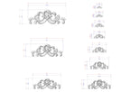 a series of ornate, decorative designs or patterns, each accompanied by a set of measurements in millimeters. The designs are arranged in a grid-like pattern, with each design varying in size. The image does not contain any text or additional elements that would require a more detailed description.