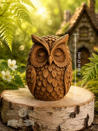 Wooden Owl Figurine, Oak Forest Guardian, Sleeping Owl Statue, Woodland Decor, Meditation Gift, Cozy Shelf Decor