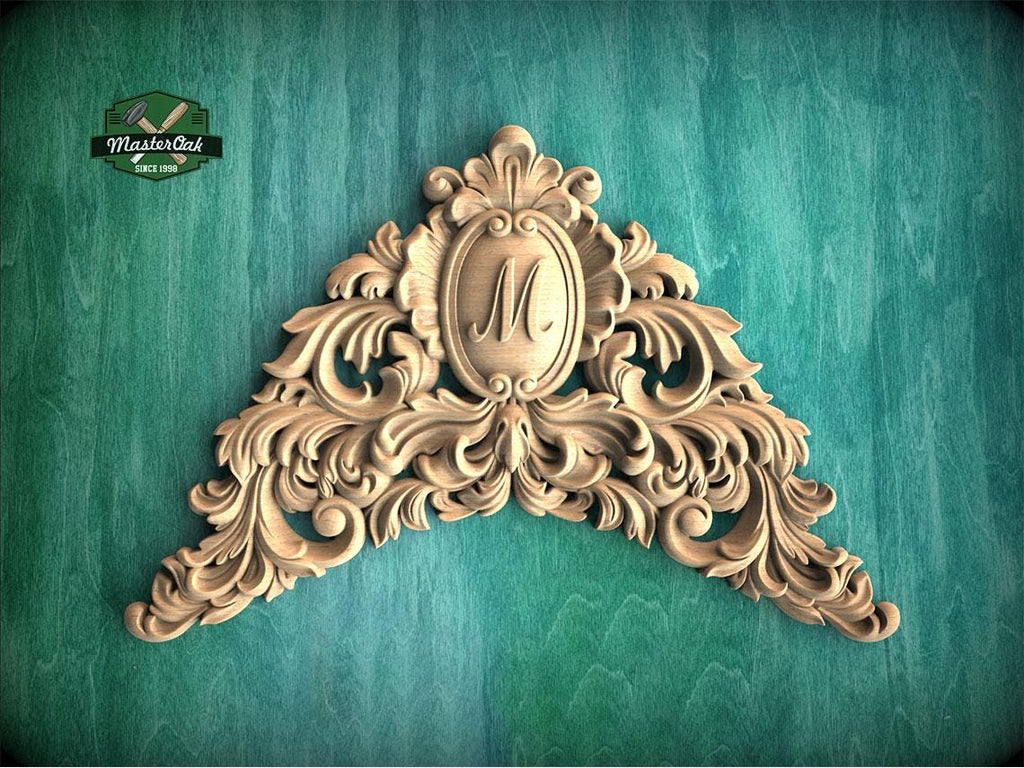 Personalized Victorian Flourish: Carved Wooden Archway Keystone, Unpainted, 1pc, Home Wall Embellishments, Furniture Carving