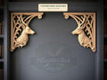 Carved Wood Deer Corner Onlays, Mirrored Pair with Antlers and Gothic Scrollwork