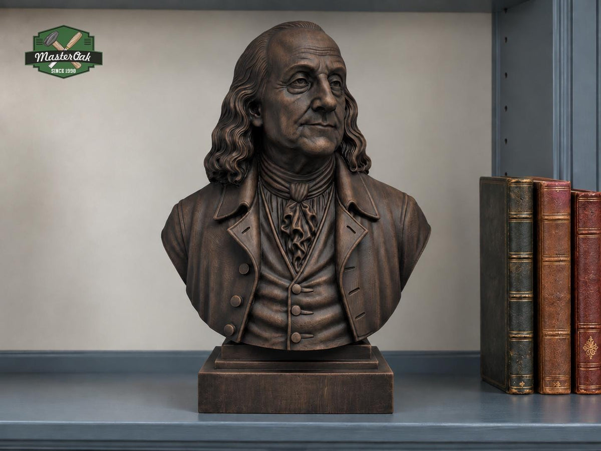 Wooden Benjamin Franklin Sculpture | Hand-Sanded & Hand-Toned | American History Decor