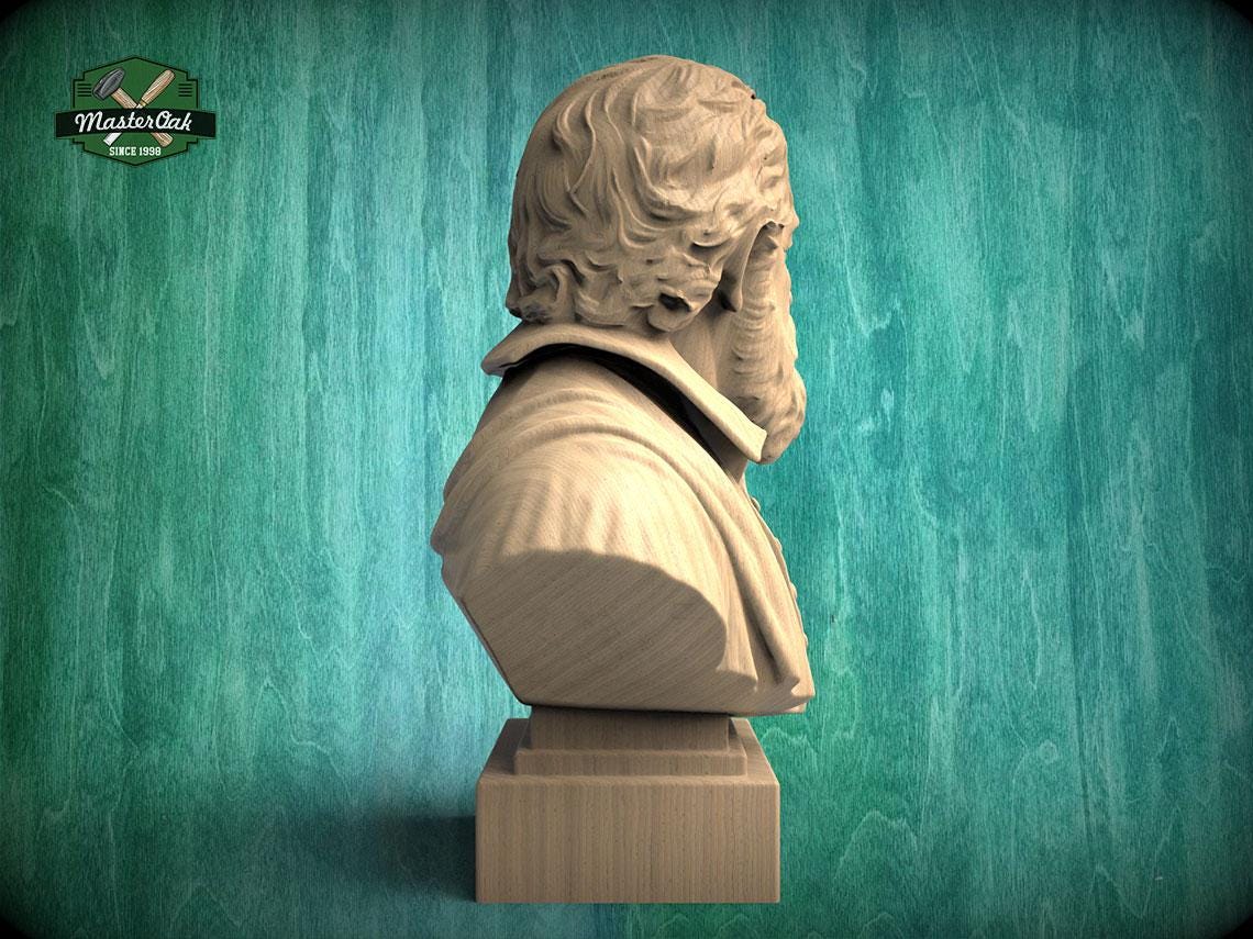 Galileo Galilei Bust, Hand-Finished Wood Sculpture | Astronomy & Science Decor